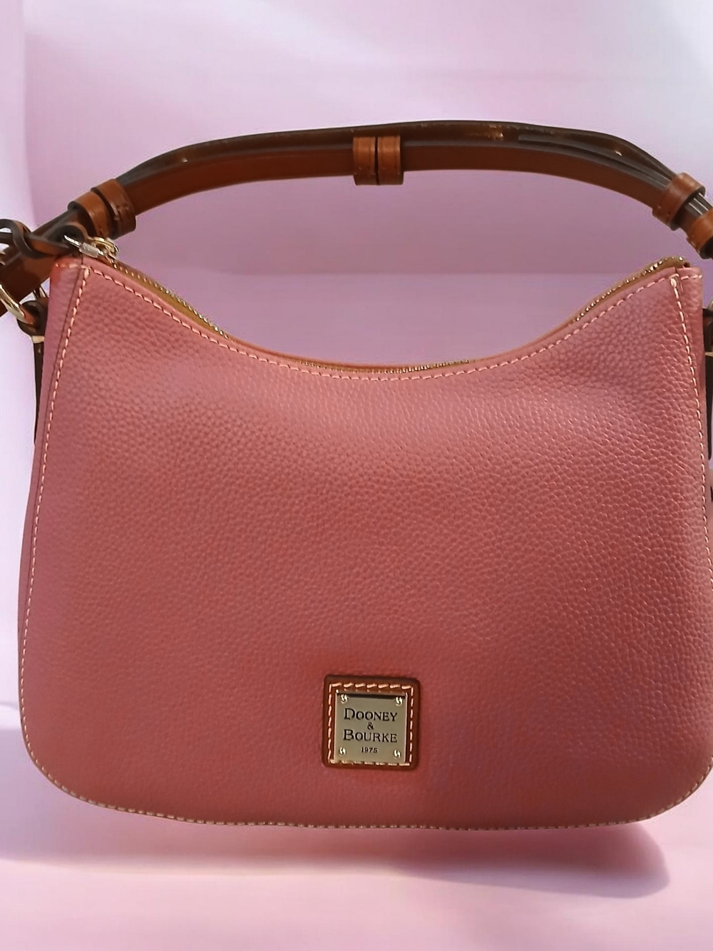Dooney & Bourke Pink Pebbled Leather Shoulder Bag with Brown Handle